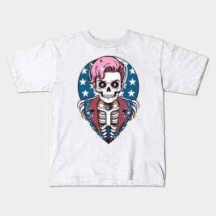 Funny Patriotic Rockabilly Skeleton Kids T-Shirt